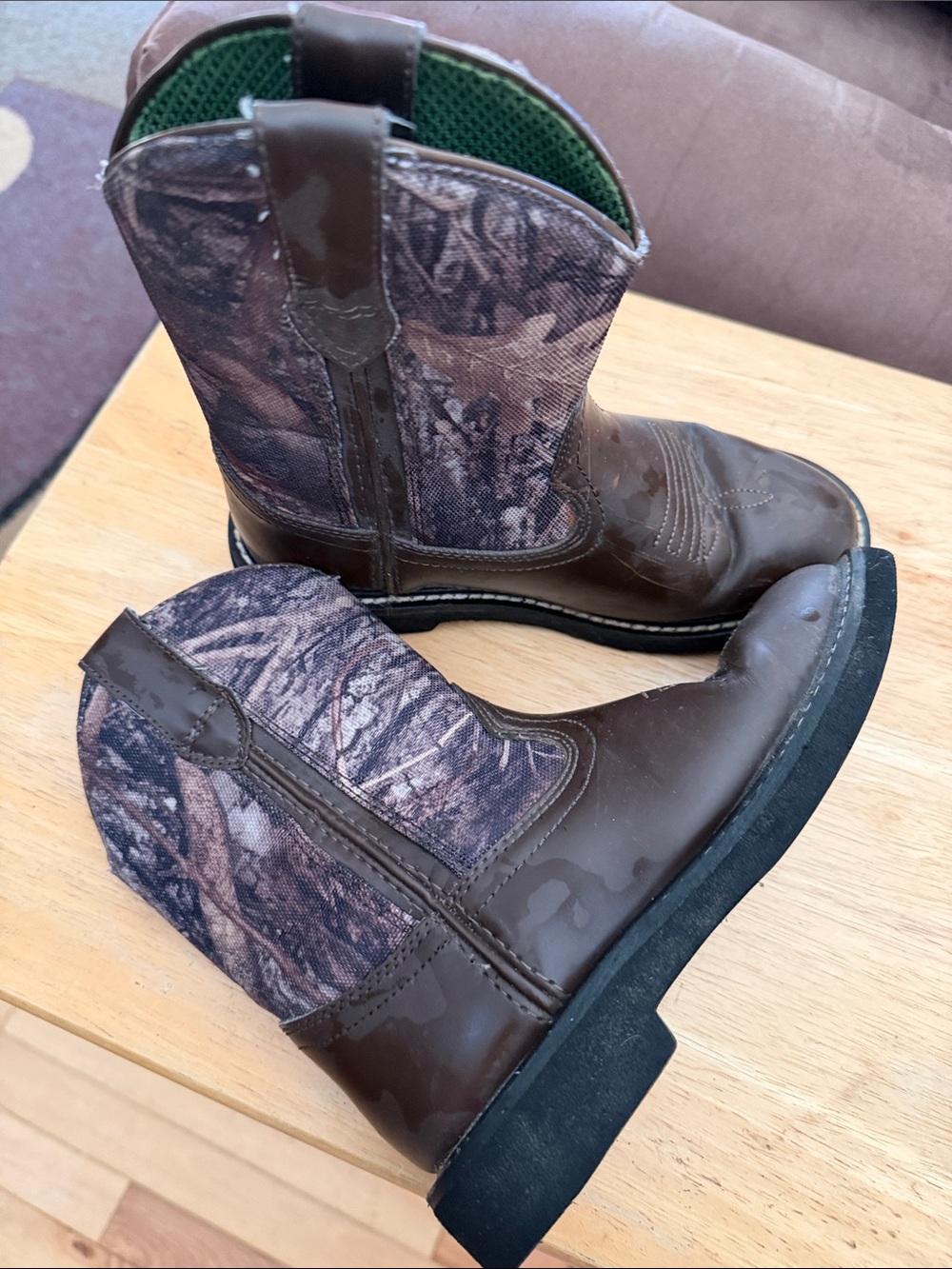 Kids Brown Camo Pull-On Boots with Easy-On Tabs